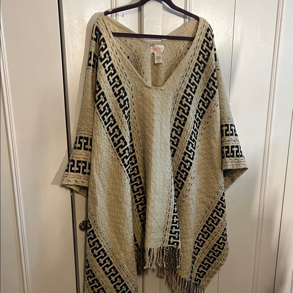Free People Beige and Black Poncho Sweater
